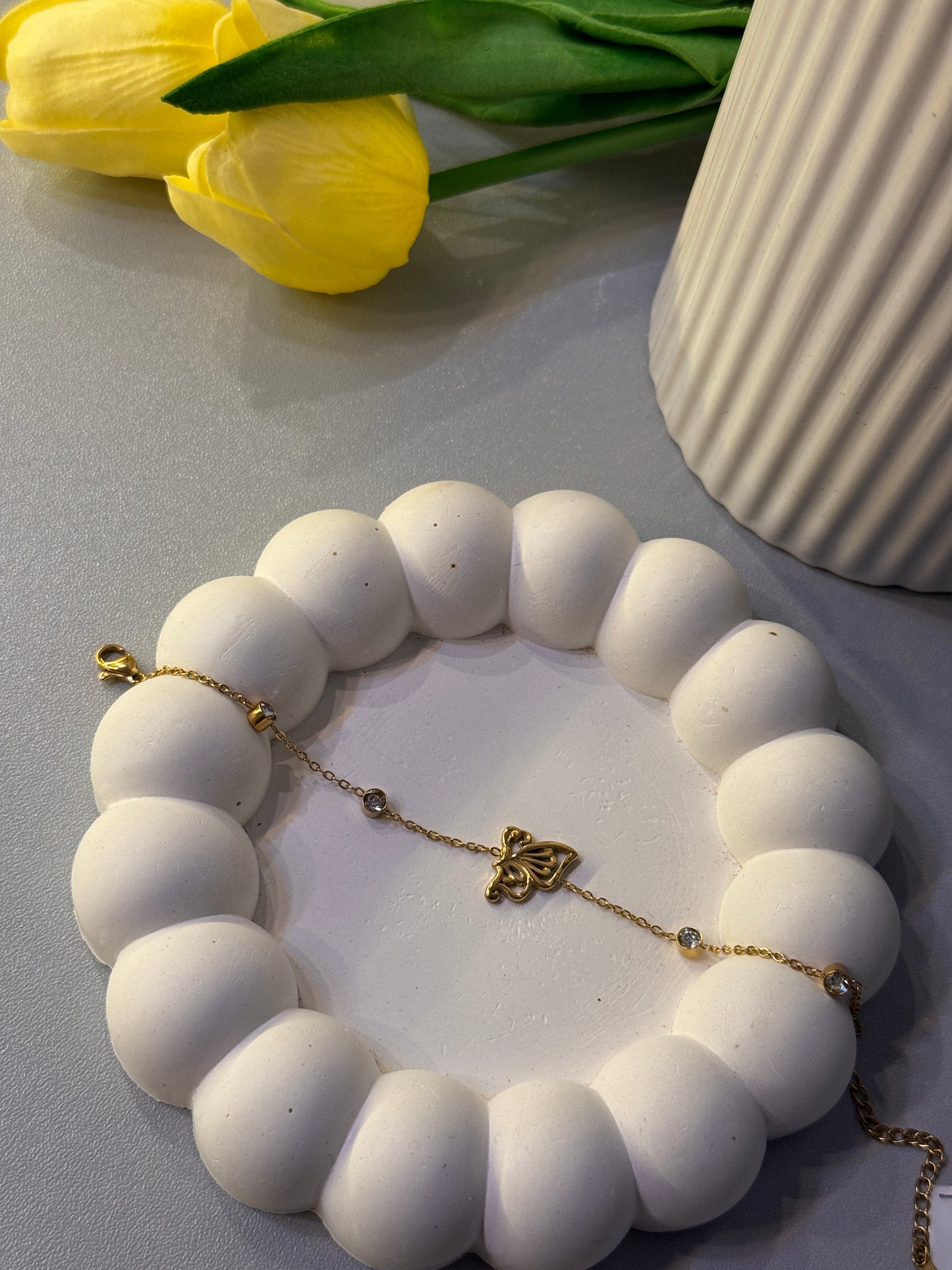 Gold-Plated Butterfly Bracelet with Crystal Accents | Anti-Tarnish Adjustable Chain Bracelet for Women | Minimal Designer Jewellery