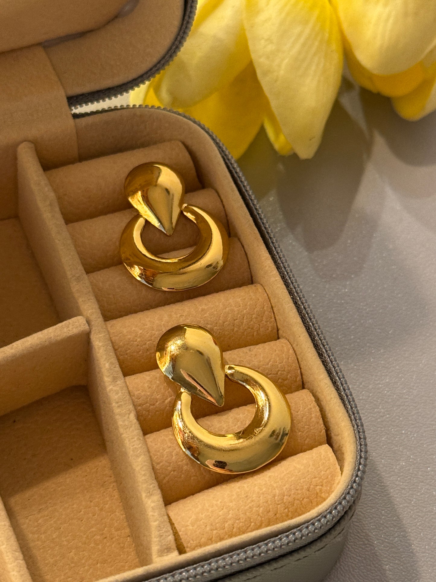 Golden Teardrop Hoop Earrings – Bold Anti-Tarnish Statement Earrings for Women | Priya Jewellery