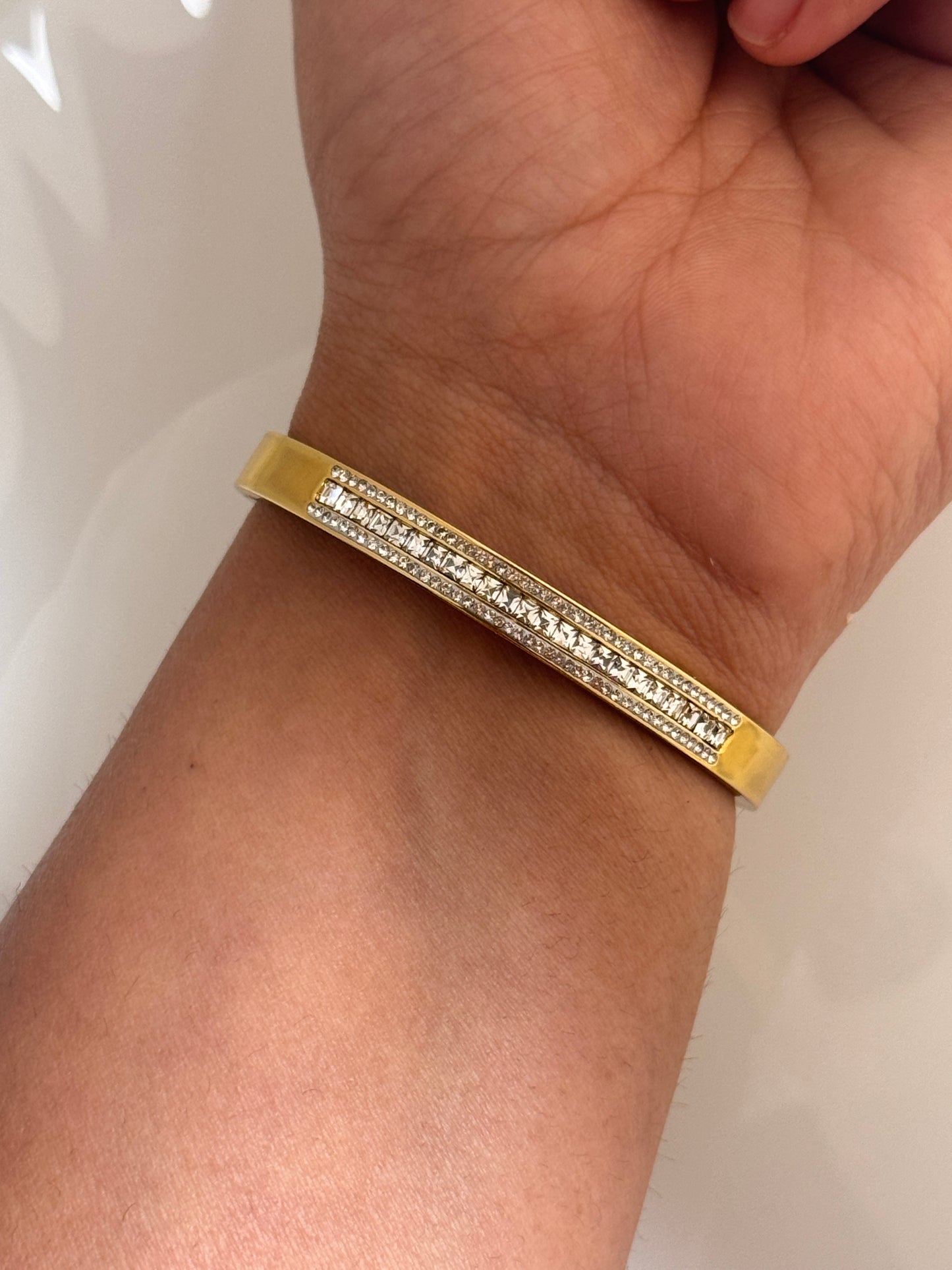 Gold CZ Thin Wrist Bracelet – Elegant Minimal Bangle for Women