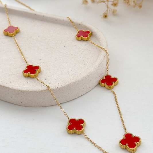 Elegant Red Clover Pendant Necklace | Anti-Tarnish Stainless Steel Fashion Jewellery for Women