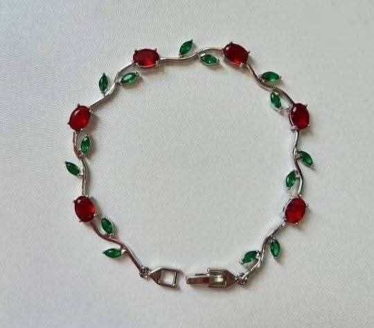 Ruby Tulip Vine red and green stone bracelet for women