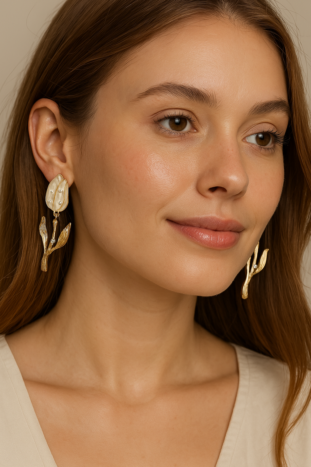 Peal Studded Tulip Hanging Earrings