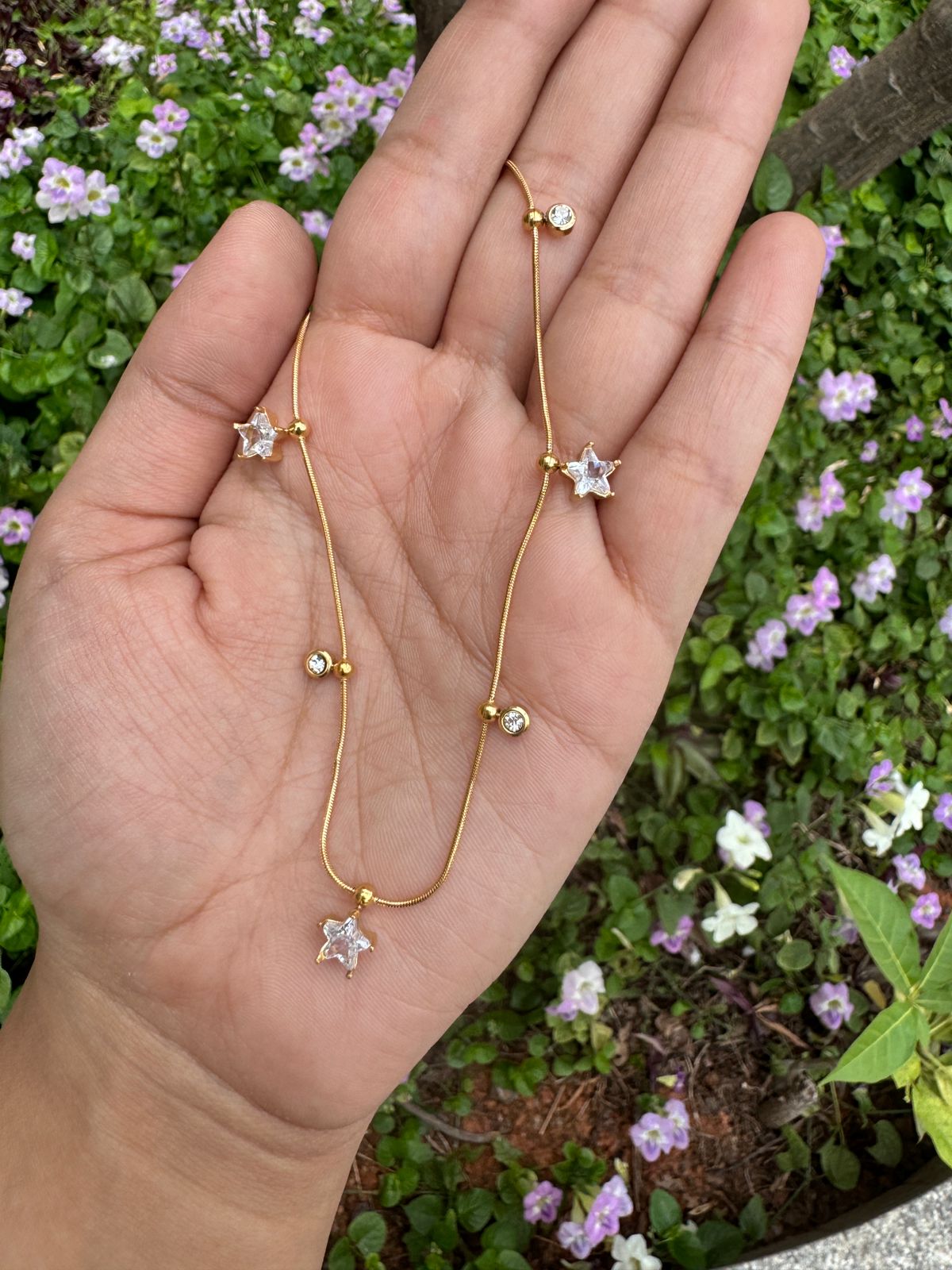 Gold Star Charm Necklace with earrings
