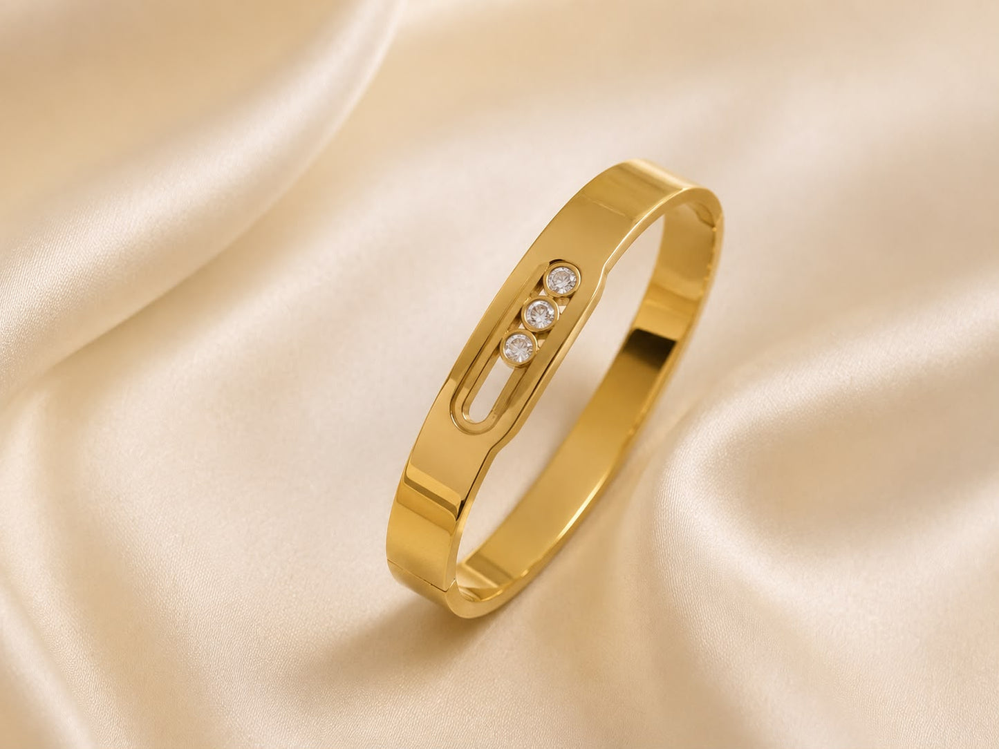 Gold Triple Crystal Bangle for Women | Anti-Tarnish Stainless Steel Bracelet