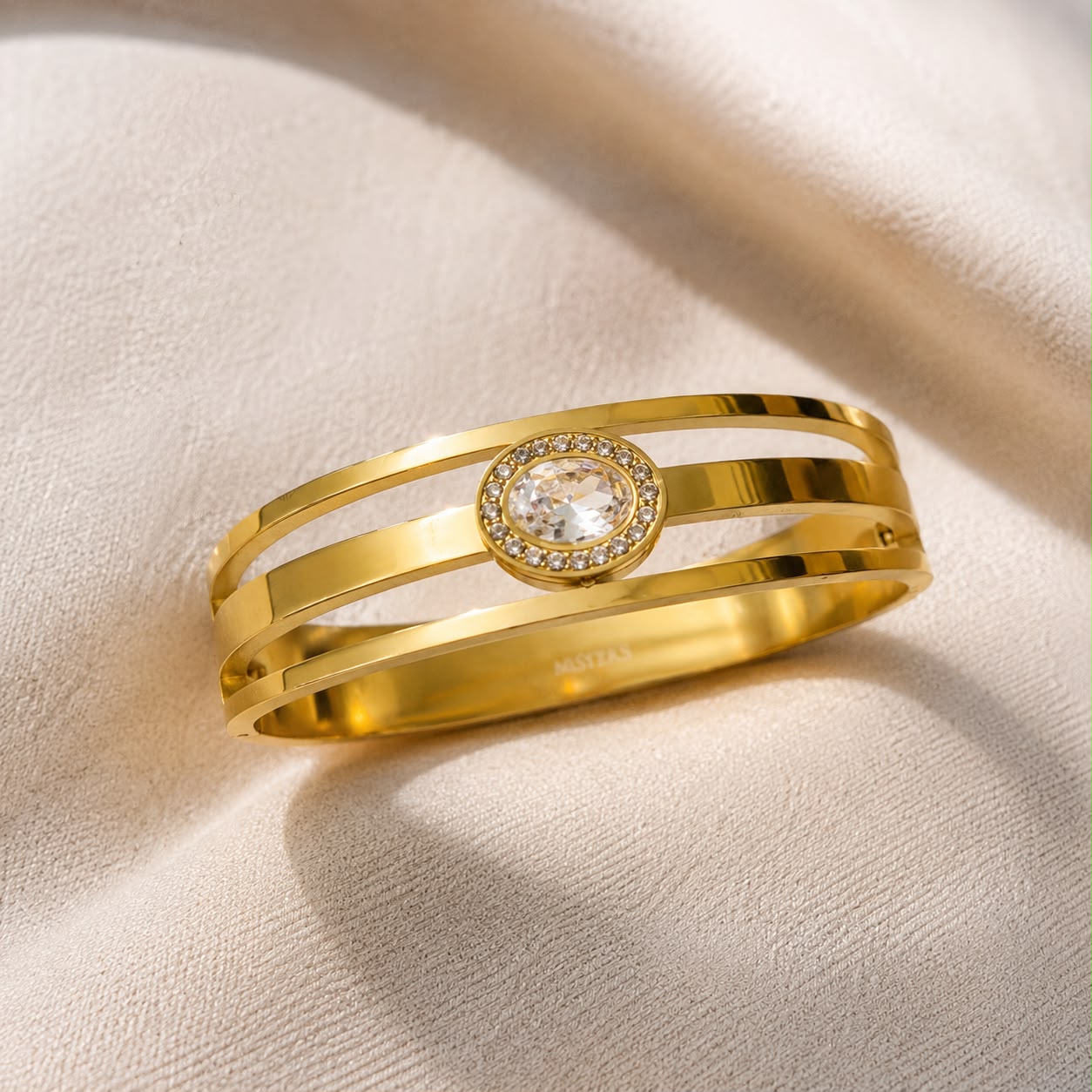 Gold Halo Crystal Open Bangle for Women