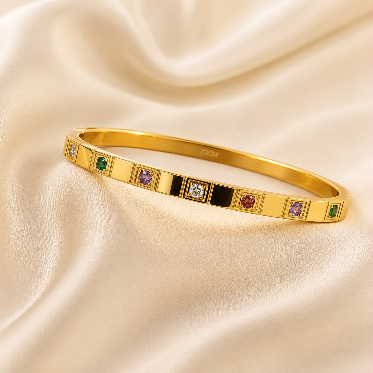 Multicolor Crystal Gold Bangle for Women | Anti-Tarnish Stainless Steel Bracelet