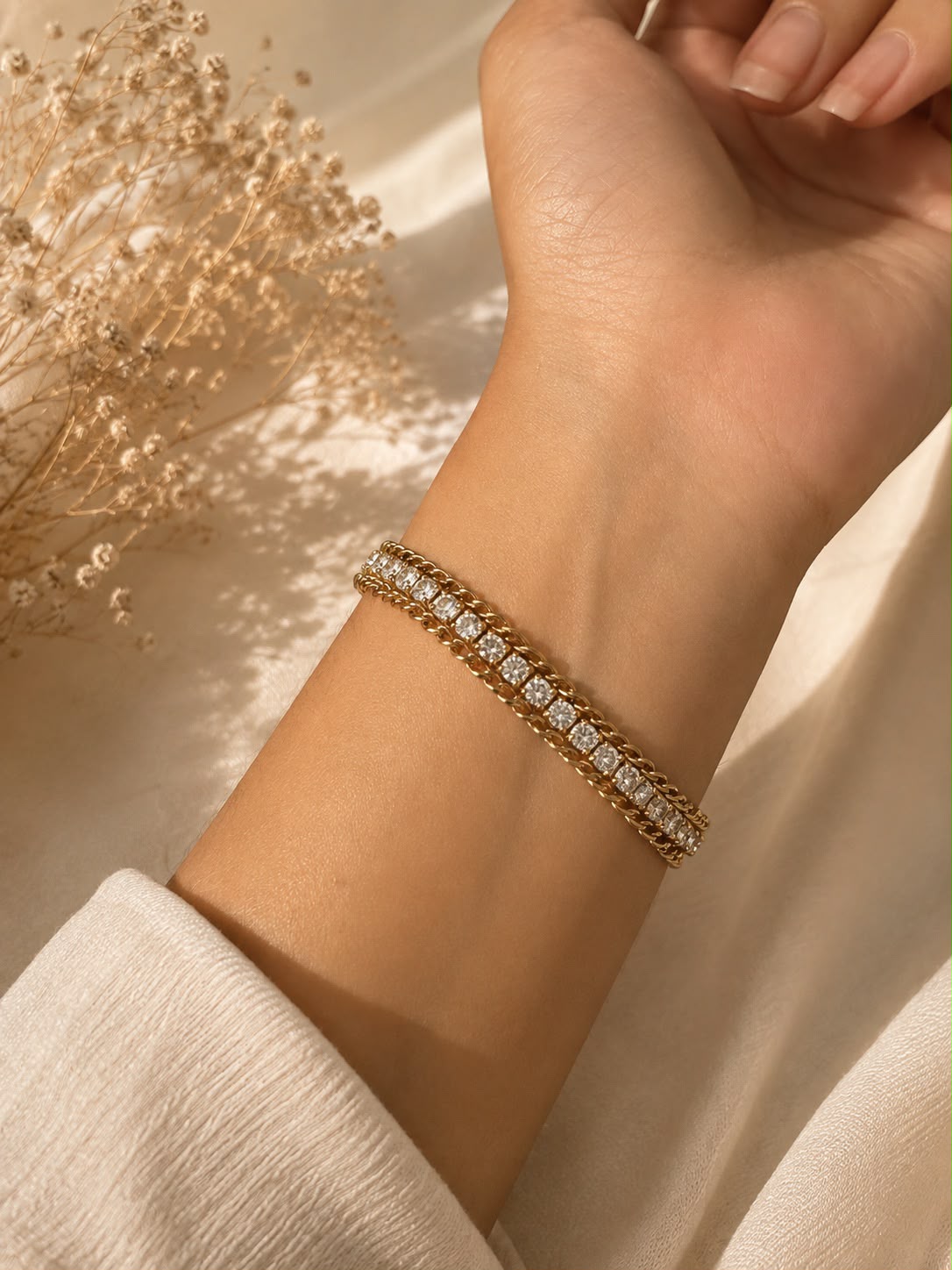 Gold Crystal Tennis Bracelet for Women