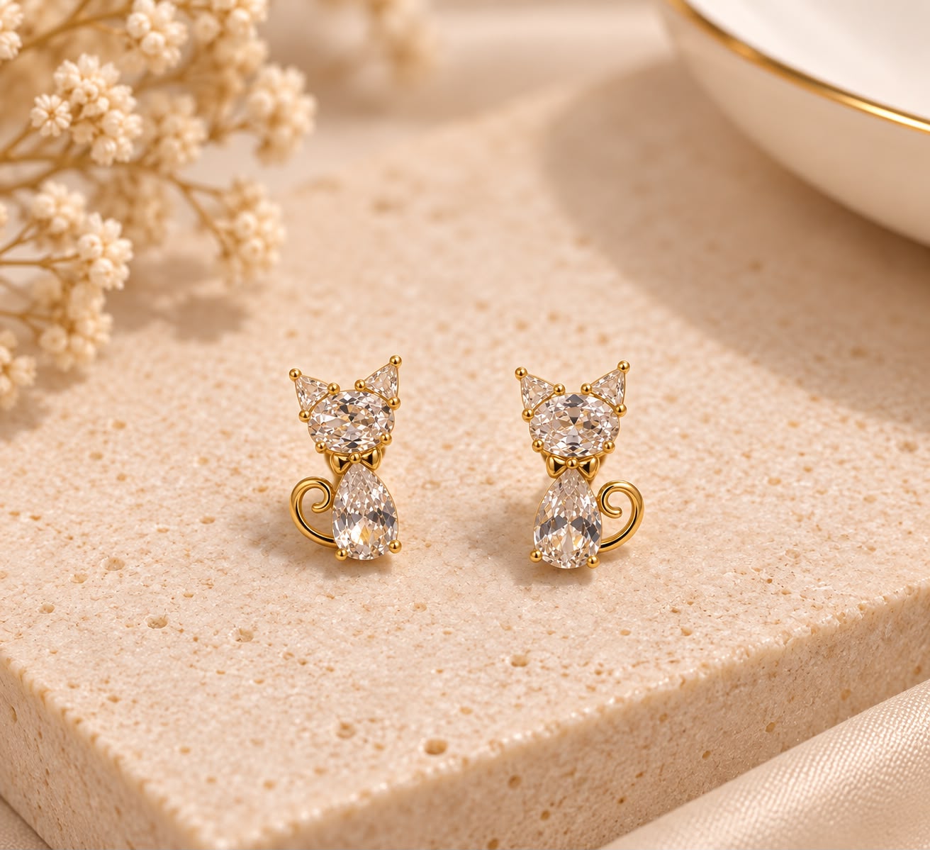 Crystal Cat Stud Earrings