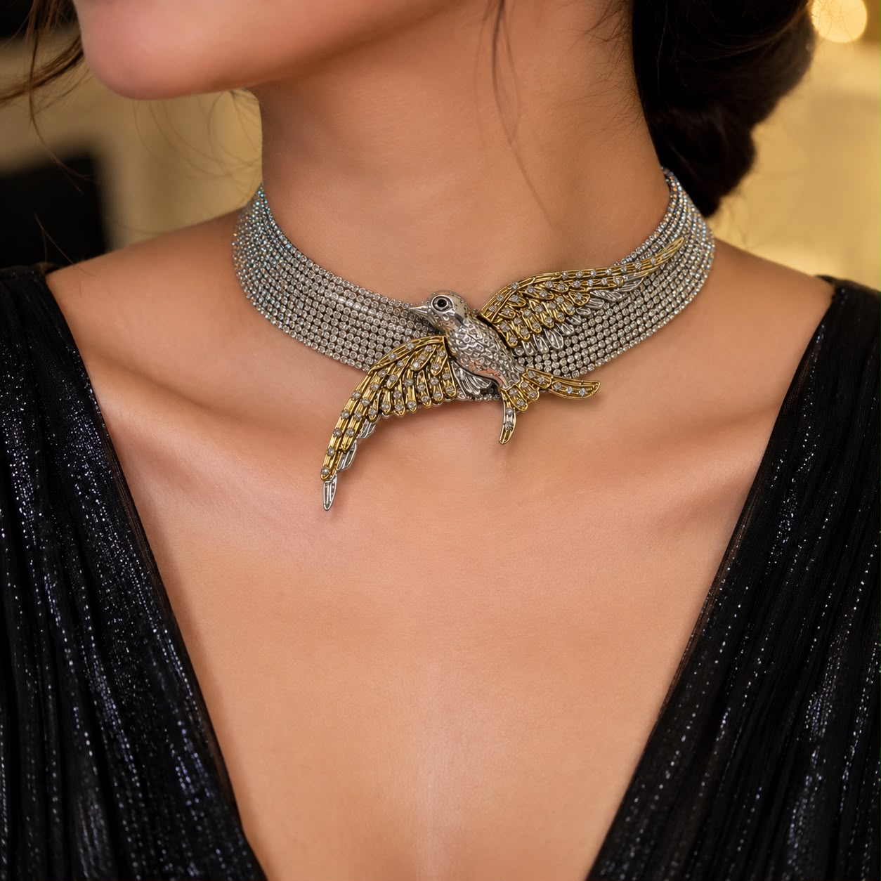 Crystal Bird Choker Necklace for Women | Luxury Rhinestone Statement Collar Necklace