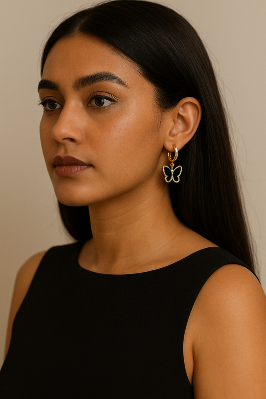 Black and Red Butterfly Stone Earrings