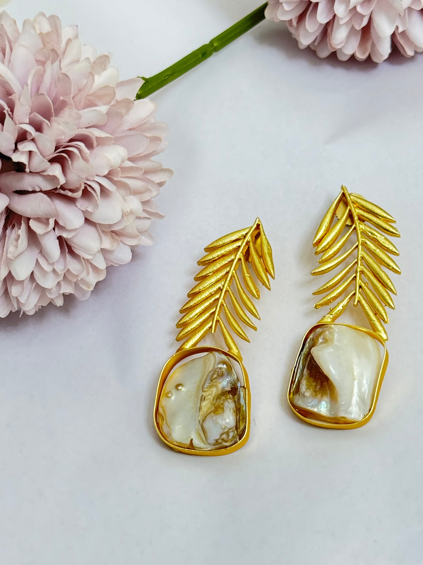 Gold Plated Narural Doozy Stone Brass Earrings