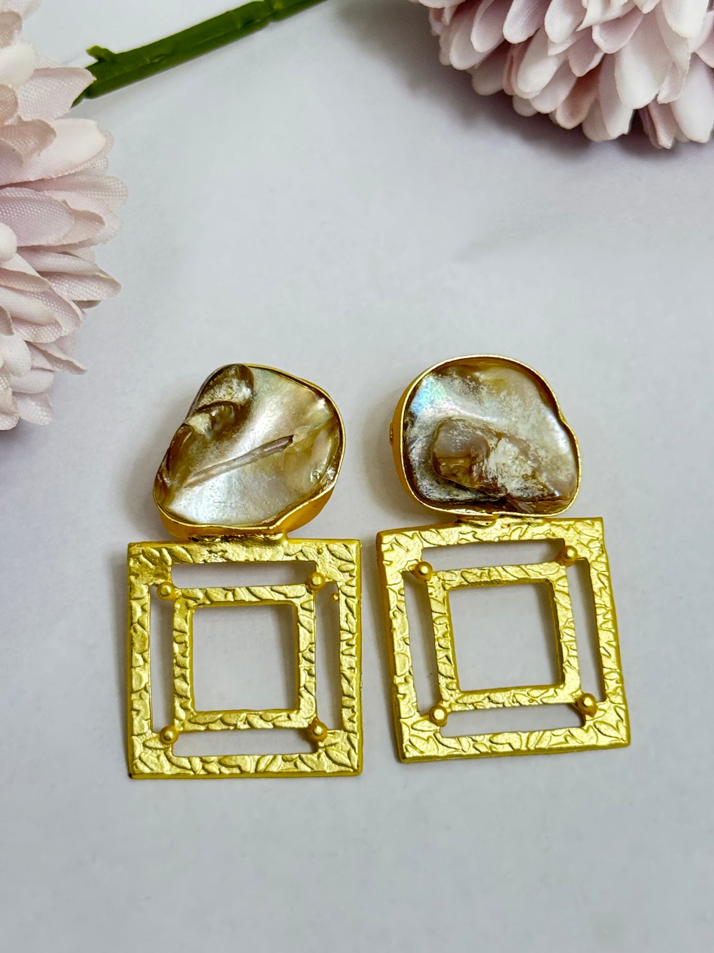 Square Shaped Uncut Stone Earrings