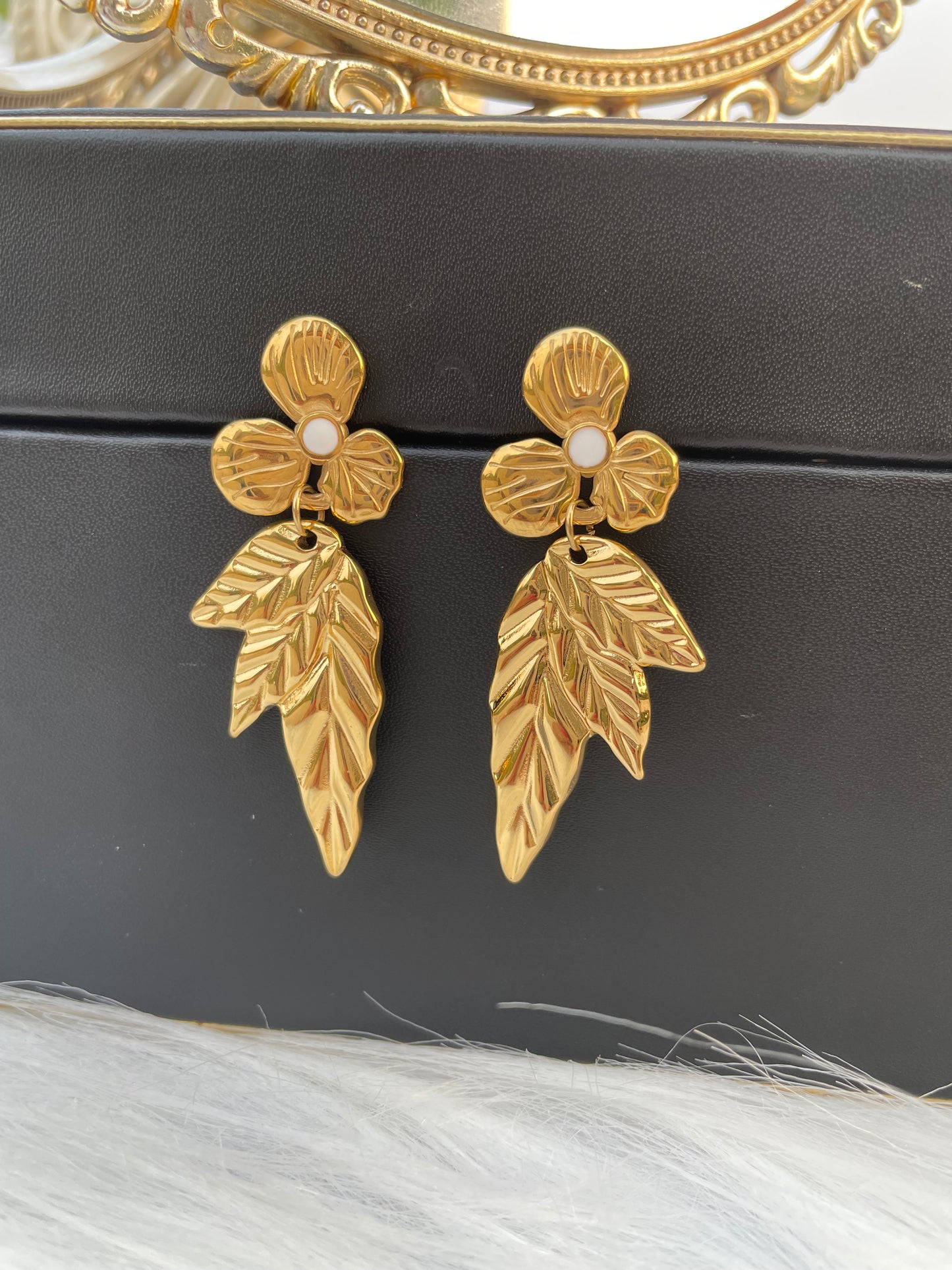 Golden Hanging Leaf Studs