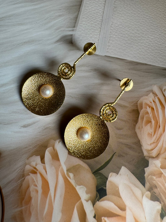 Golden Brass Pearl Studs