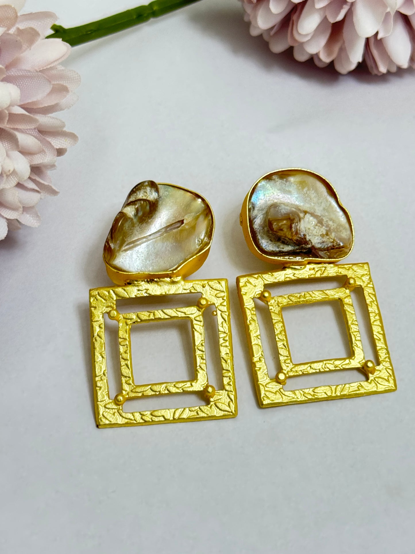 Square Shaped Uncut Stone Earrings