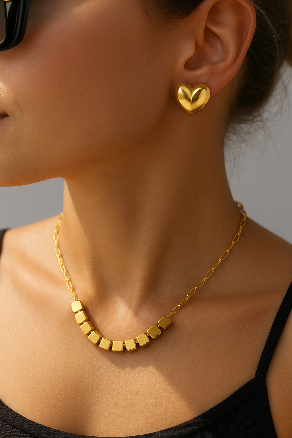 Elegant Gold Cube Bead Necklace for Women – Minimalist Designer Jewelry