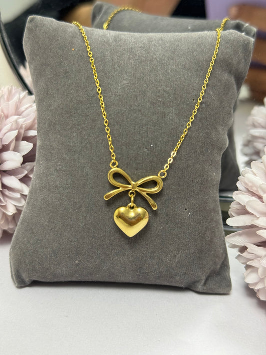 Bow Heart Necklace