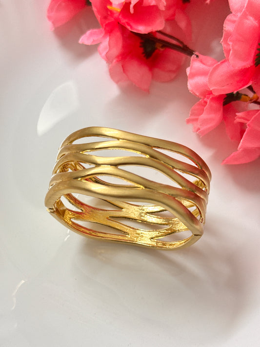 Chunky hollow cutout cuff with frosted metallic shine