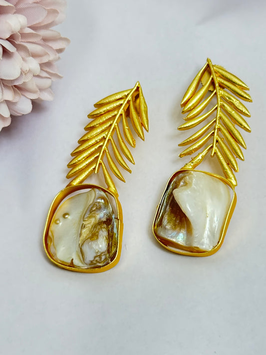 Gold Plated Narural Doozy Stone Brass Earrings