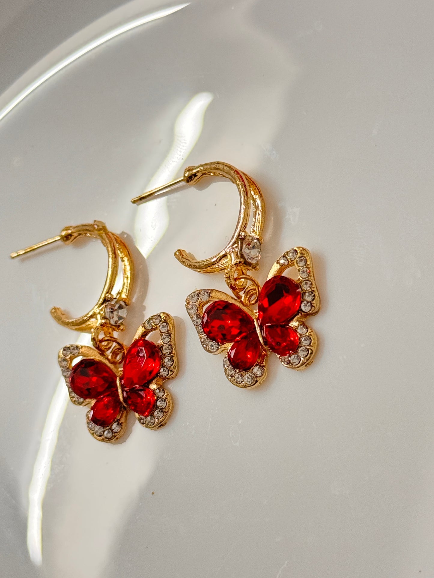 Black and Red Butterfly Stone Earrings