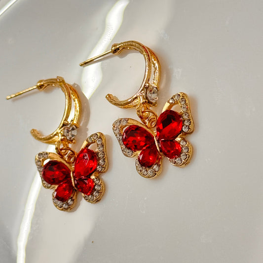 Black and Red Butterfly Stone Earrings