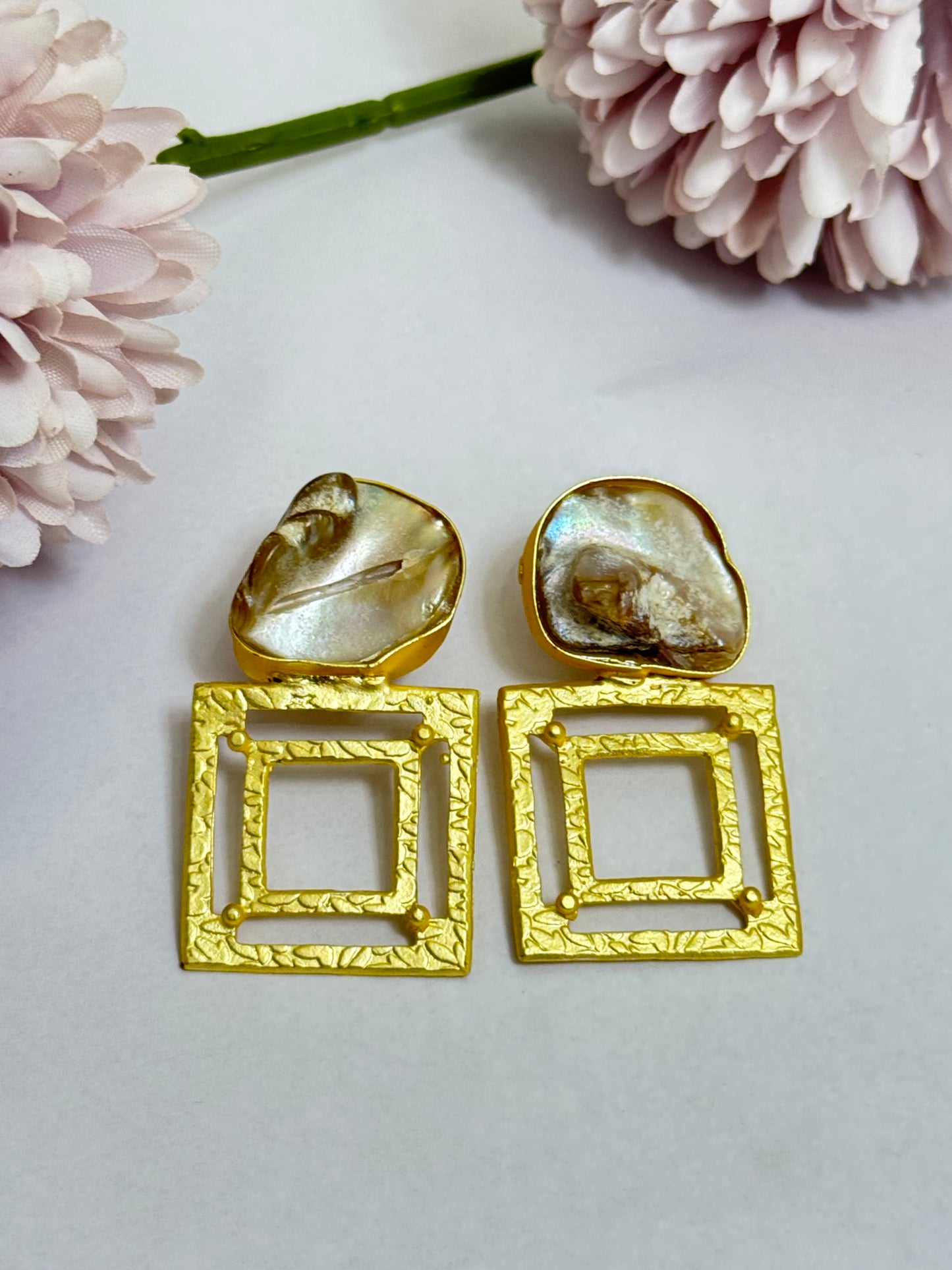 Square Shaped Uncut Stone Earrings