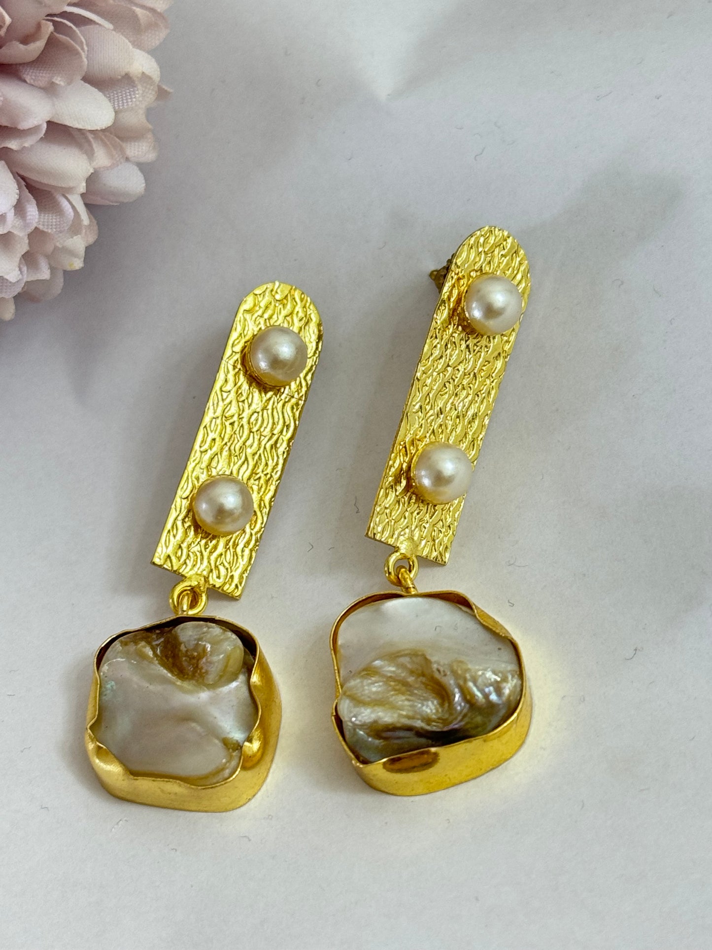 Gold Plated Pearl Studded MOP Hangings