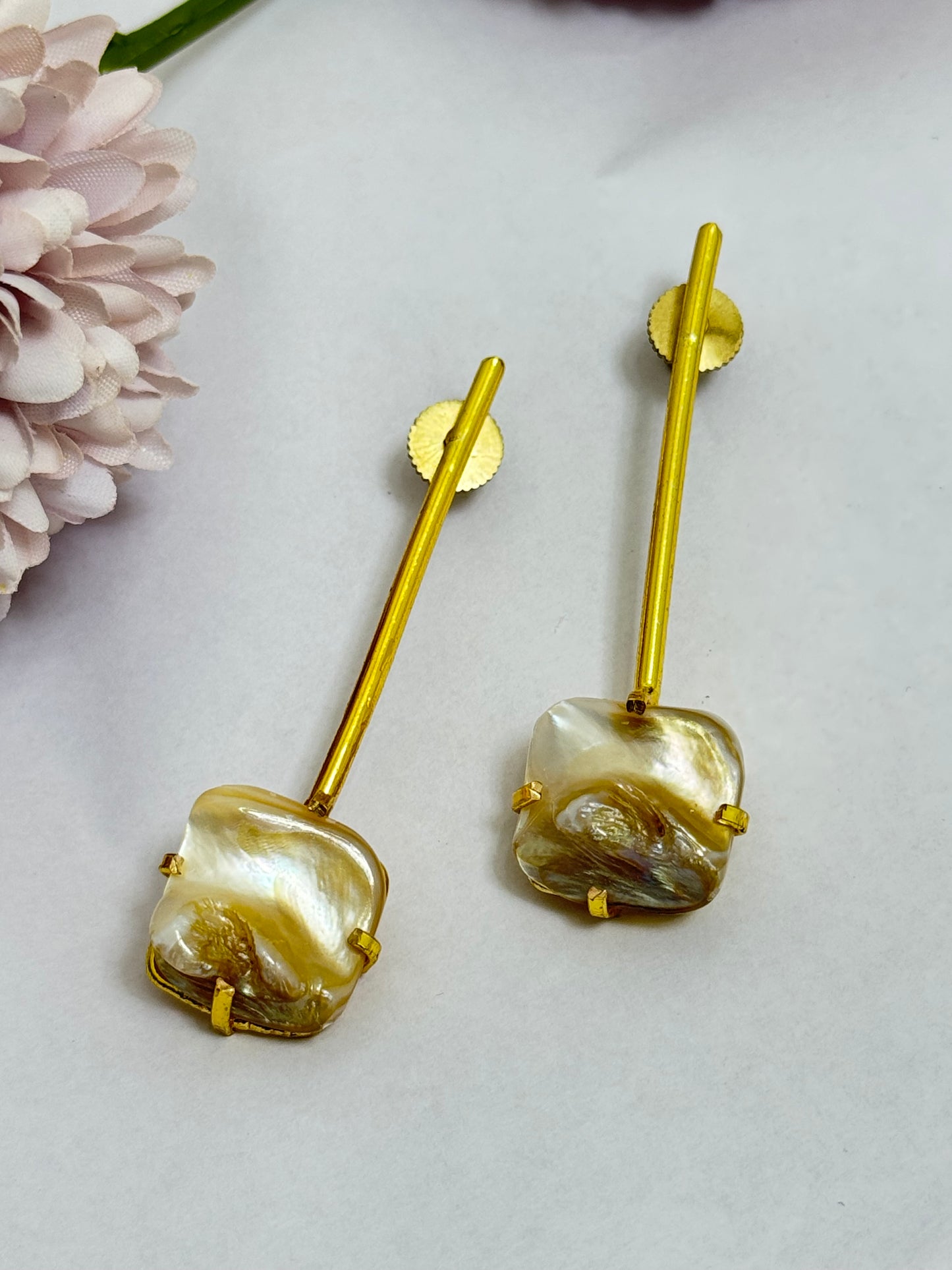 Mop gold Plated Brass Earrings