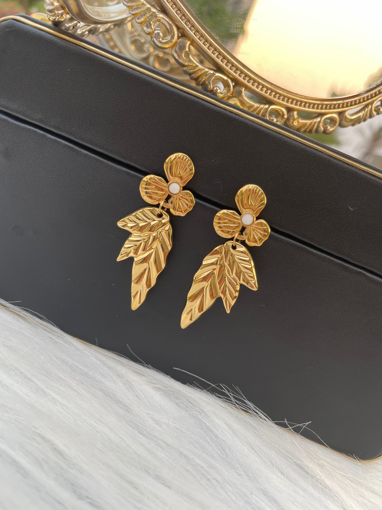 Golden Hanging Leaf Studs