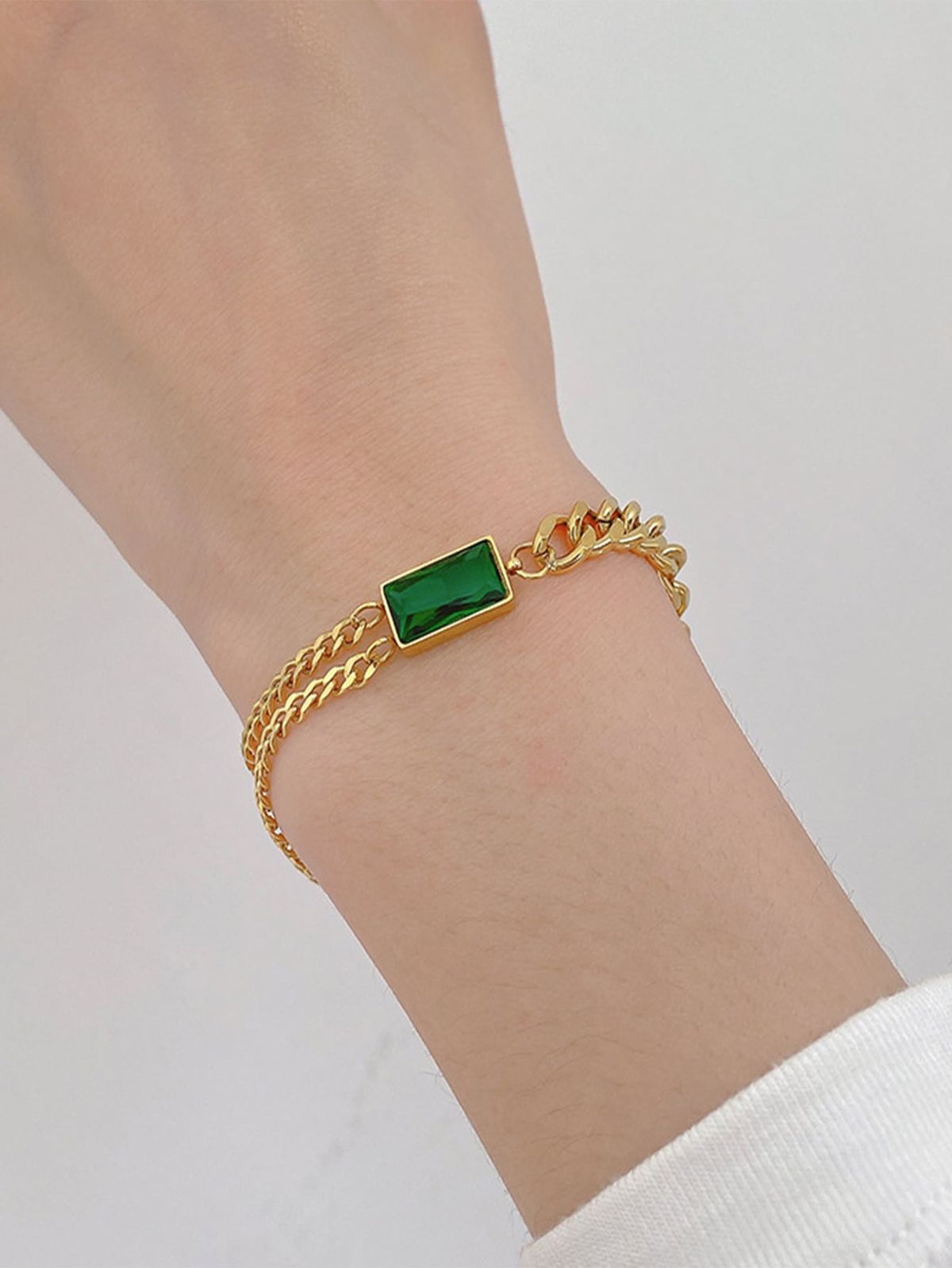 Emerald Green Stone Gold Bracelet