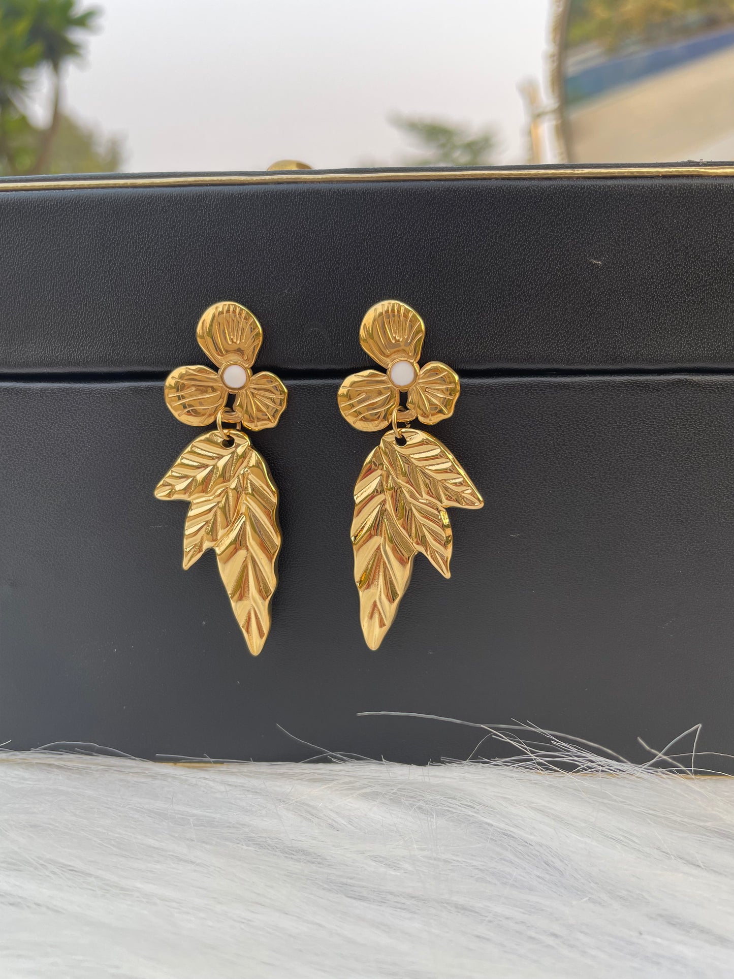 Golden Hanging Leaf Studs