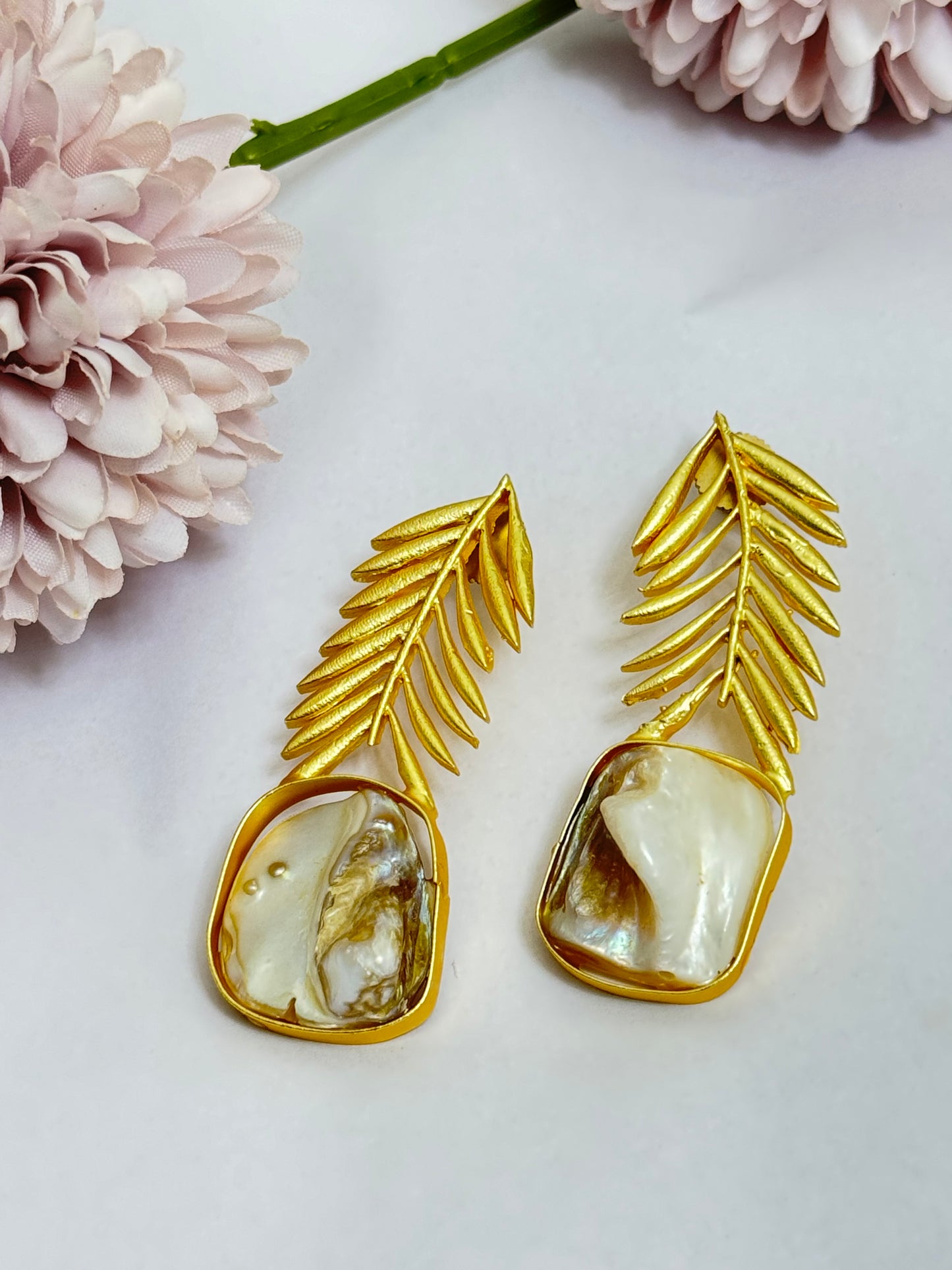 Gold Plated Narural Doozy Stone Brass Earrings