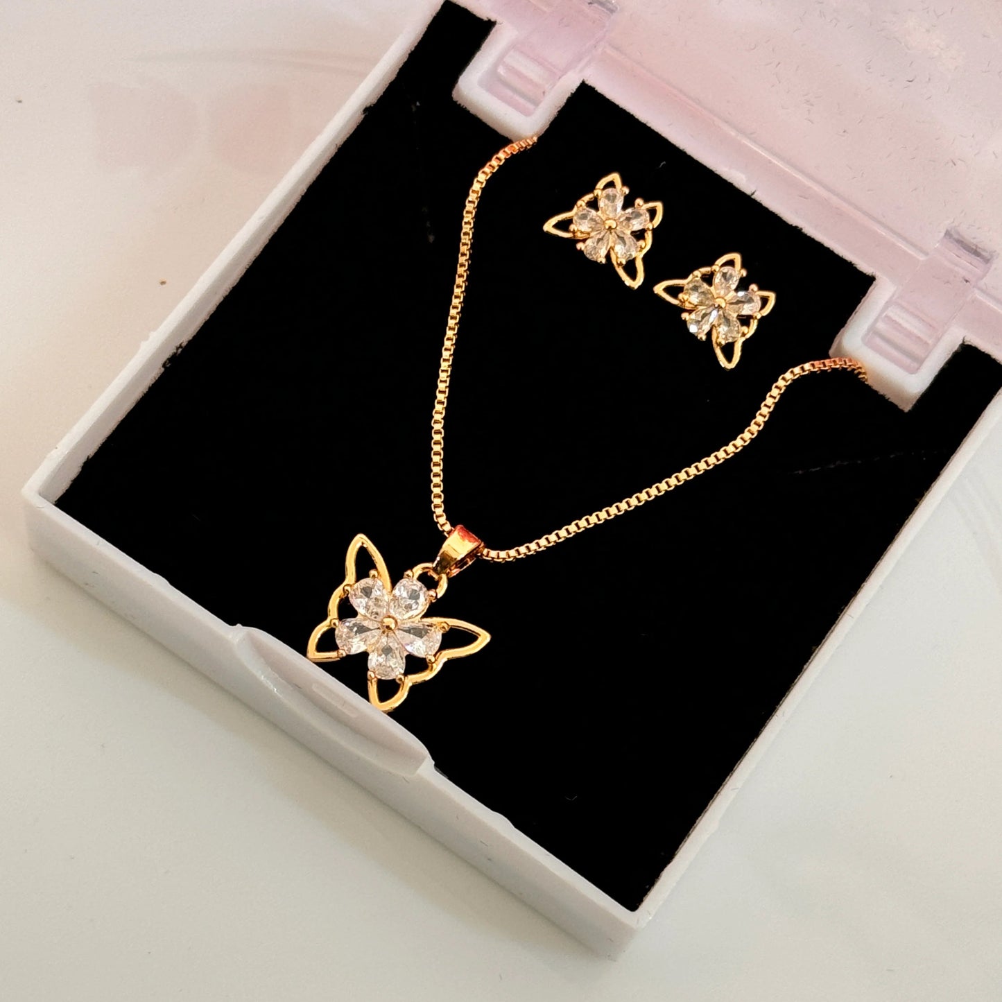 Gold Plated Butterfly Necklace & Earrings Set for Women | Elegant Anti-Tarnish Jewellery