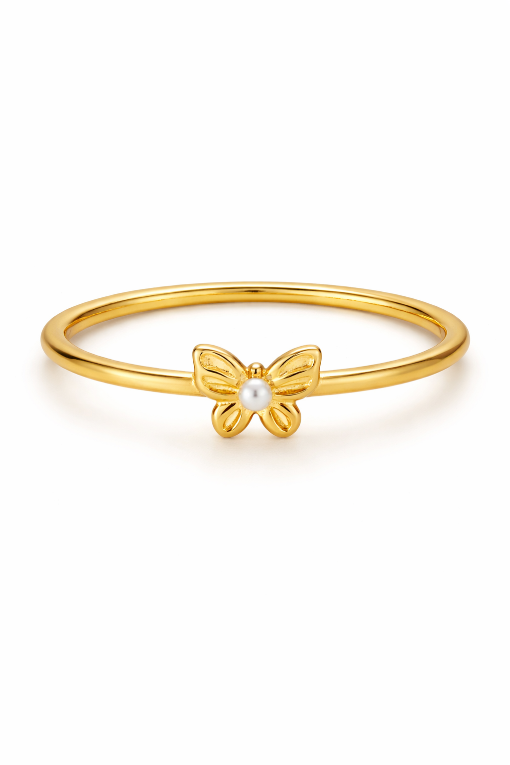 Dainty Butterfly Pearl Adjustable Ring