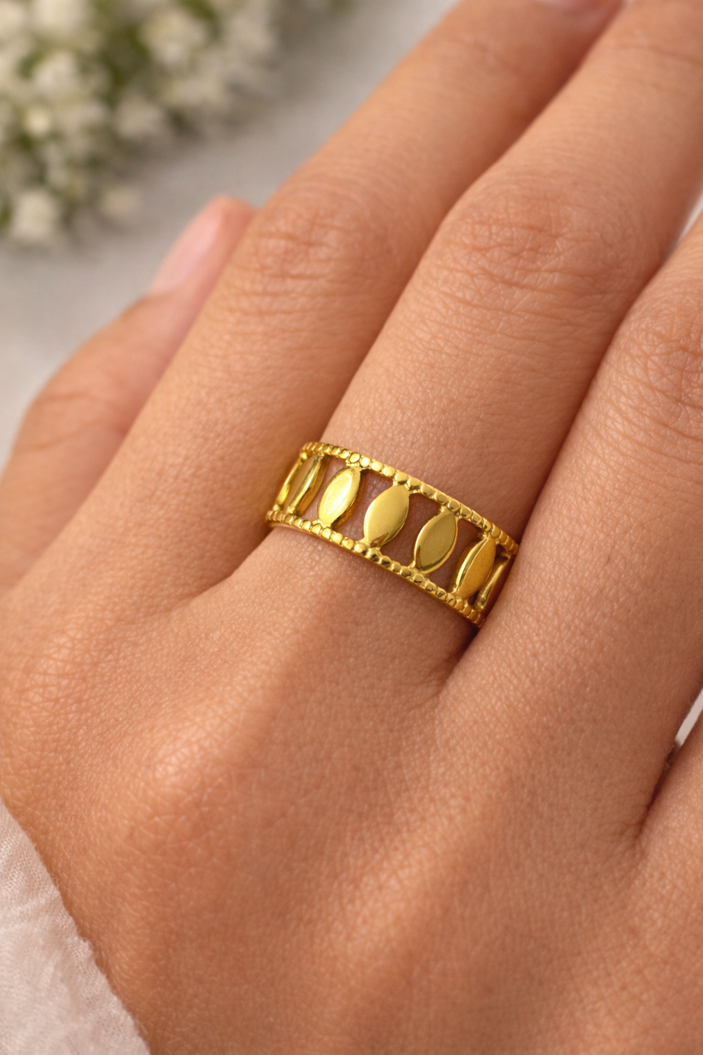 Gold Marquise Cutwork Ring – Minimal Statement Ring