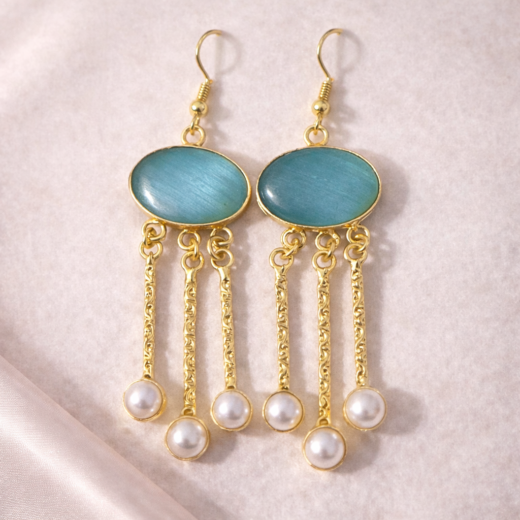 Pearl Drop Gold Plated Long Earrings