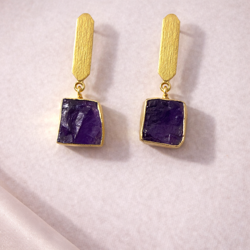 Modern Purple Stone Statement Earring