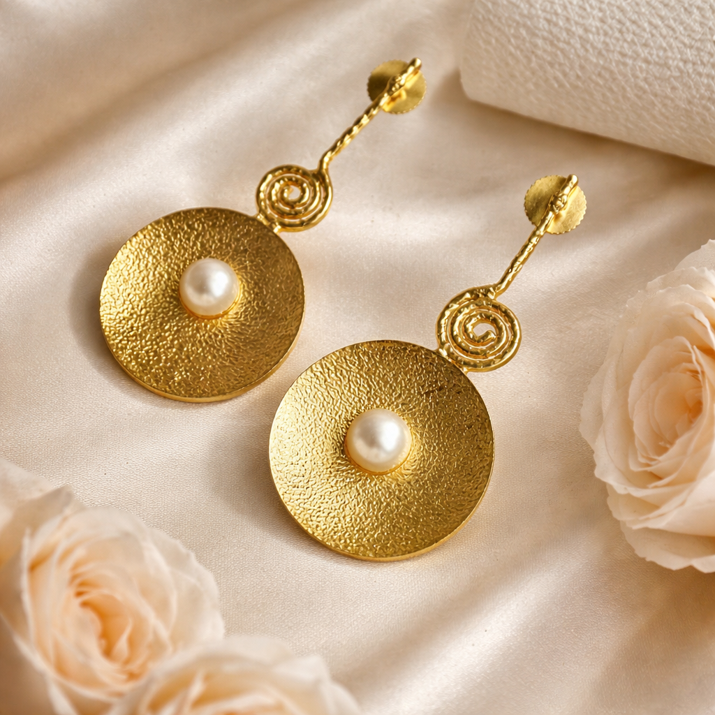 Golden Brass Pearl Studs
