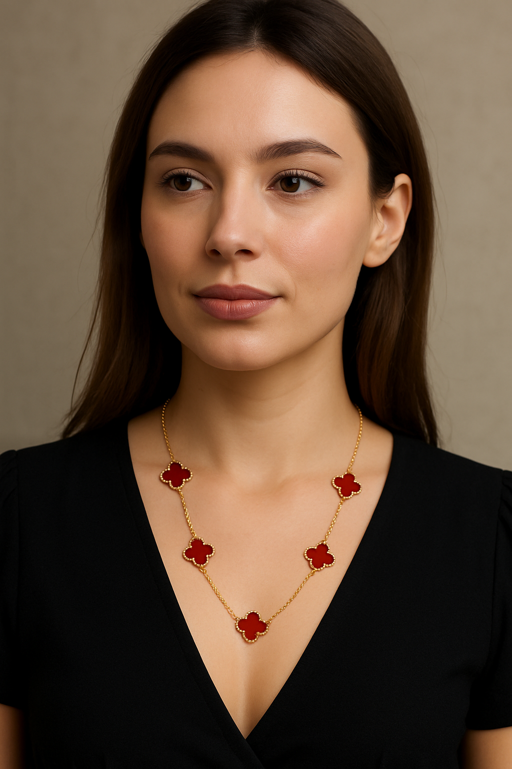 Elegant Red Clover Pendant Necklace | Anti-Tarnish Stainless Steel Fashion Jewellery for Women