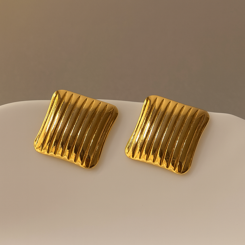 old Textured Square Stud Earrings | Anti-Tarnish Classic Statement Studs for Women | Priya Jewellery