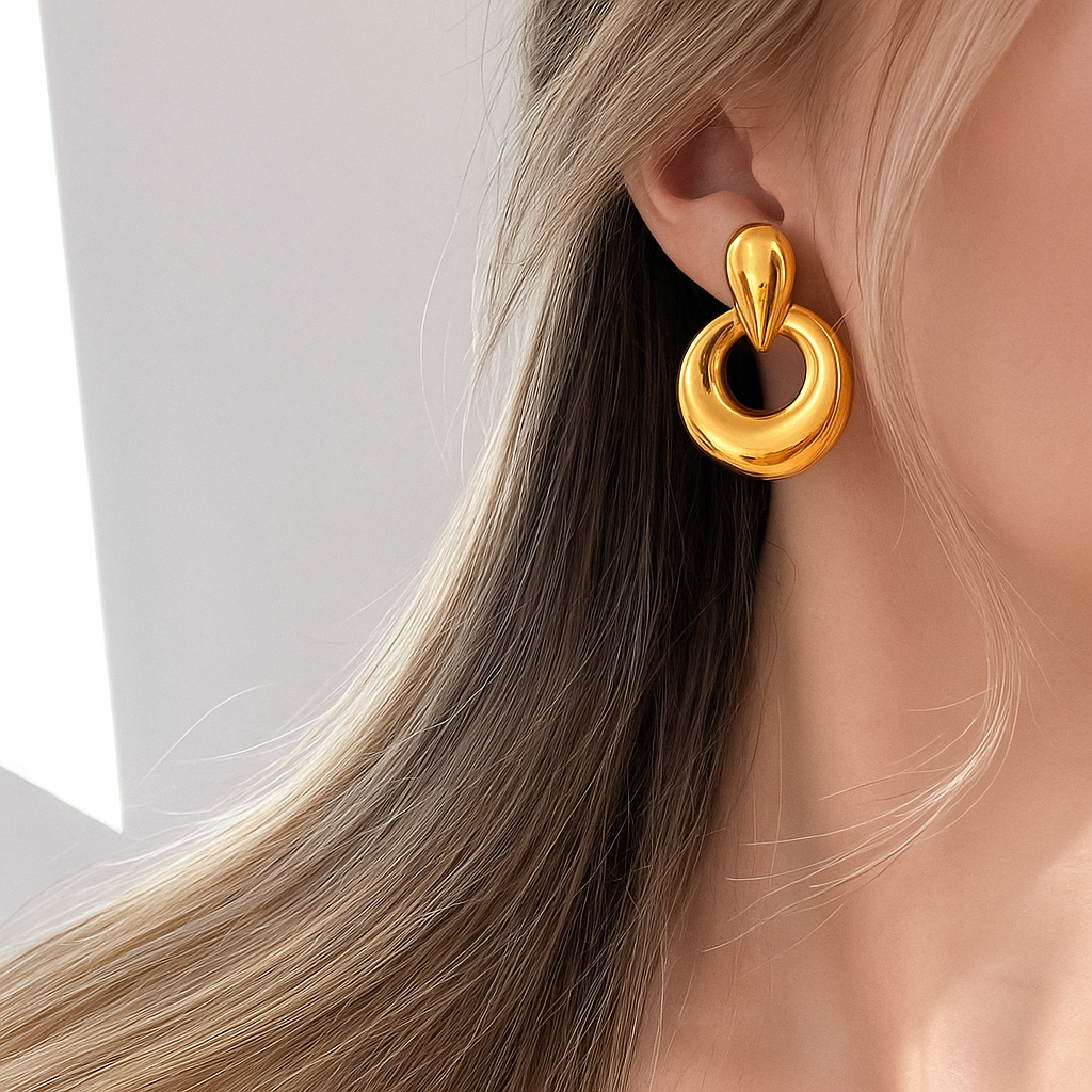 Golden Teardrop Hoop Earrings – Bold Anti-Tarnish Statement Earrings for Women | Priya Jewellery