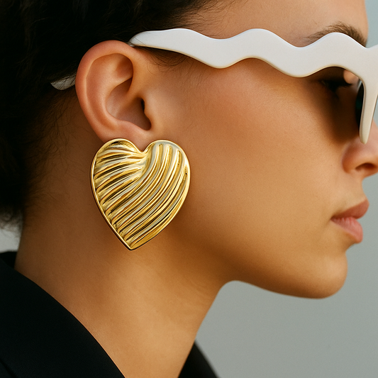 Oversized Gold Heart Statement Earrings