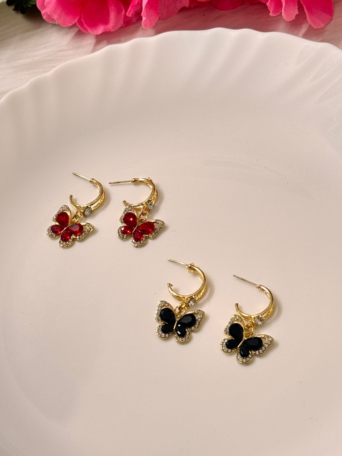 Black and Red Butterfly Stone Earrings