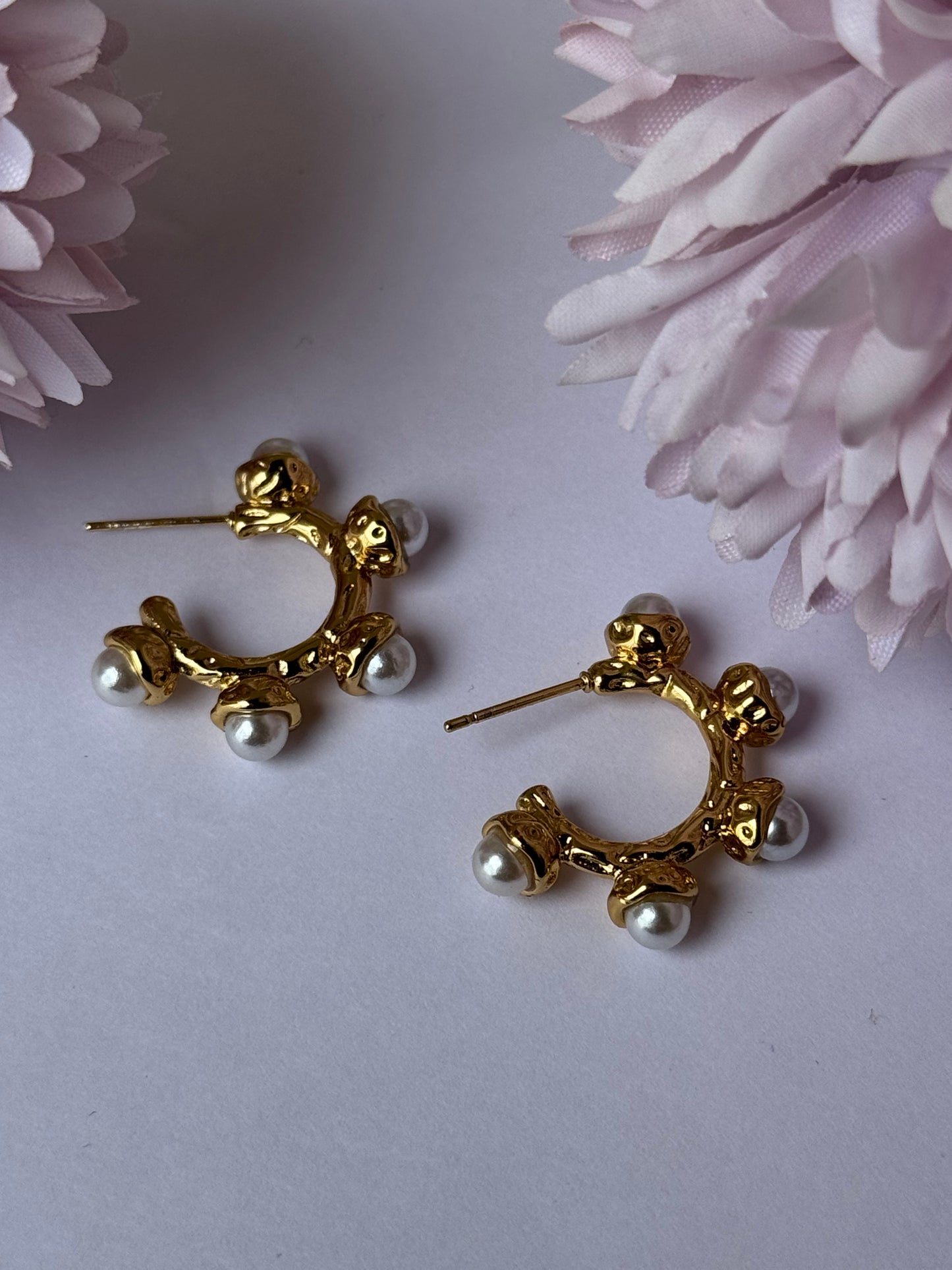 Golden Pearl Studded Half Hoops