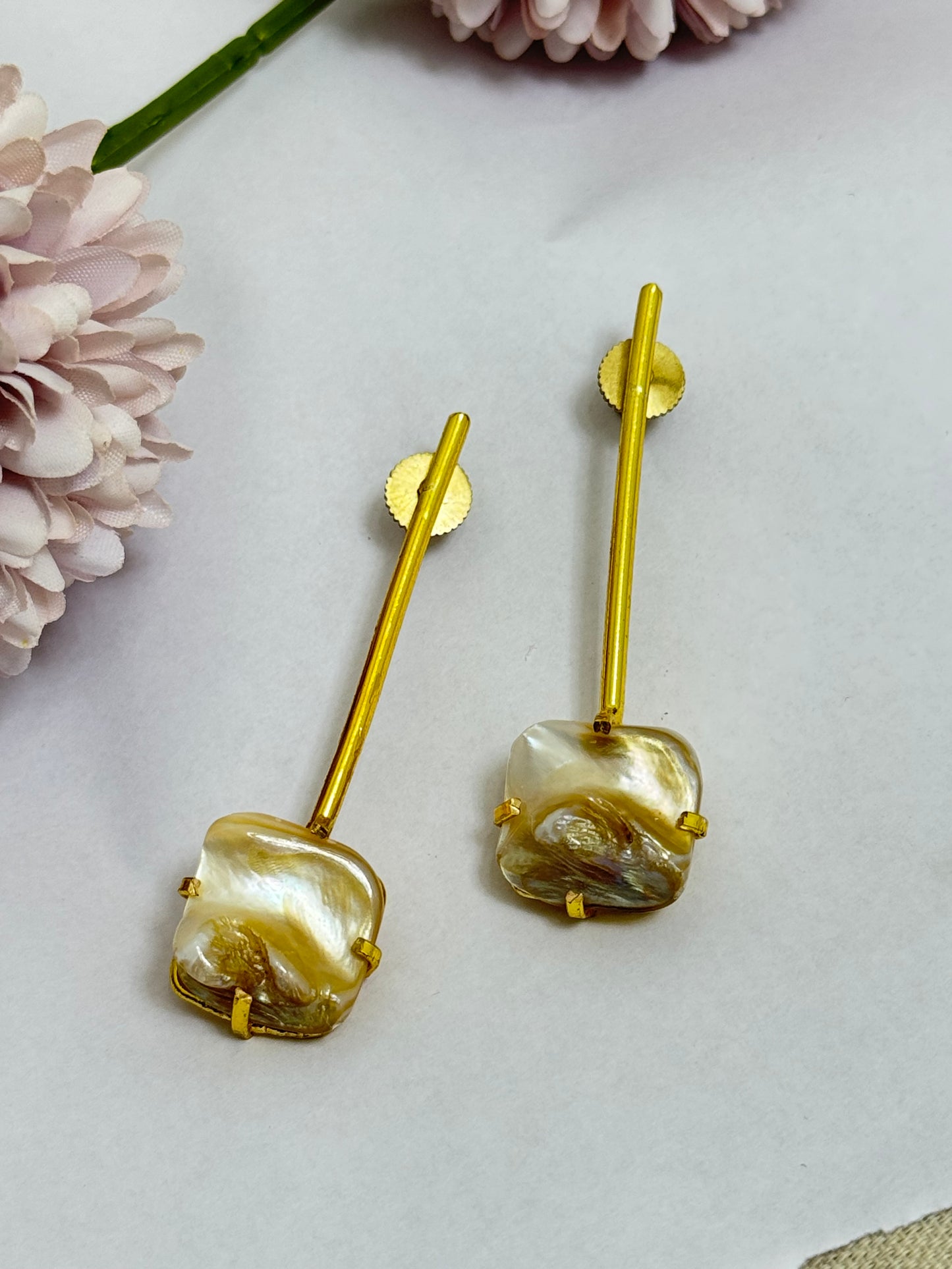 Mop gold Plated Brass Earrings