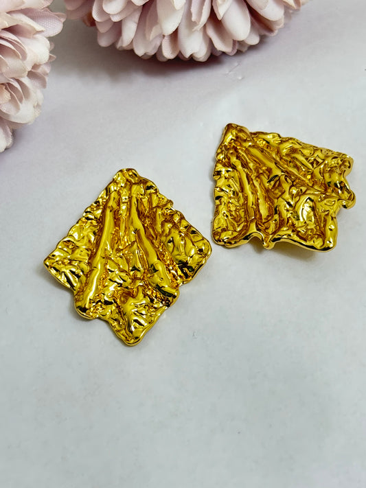 Golden Chunky Leaf Studs