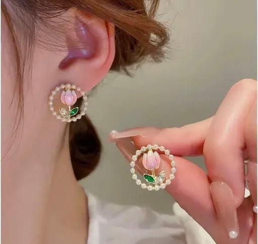 Pearl Studded Lotus Earrings