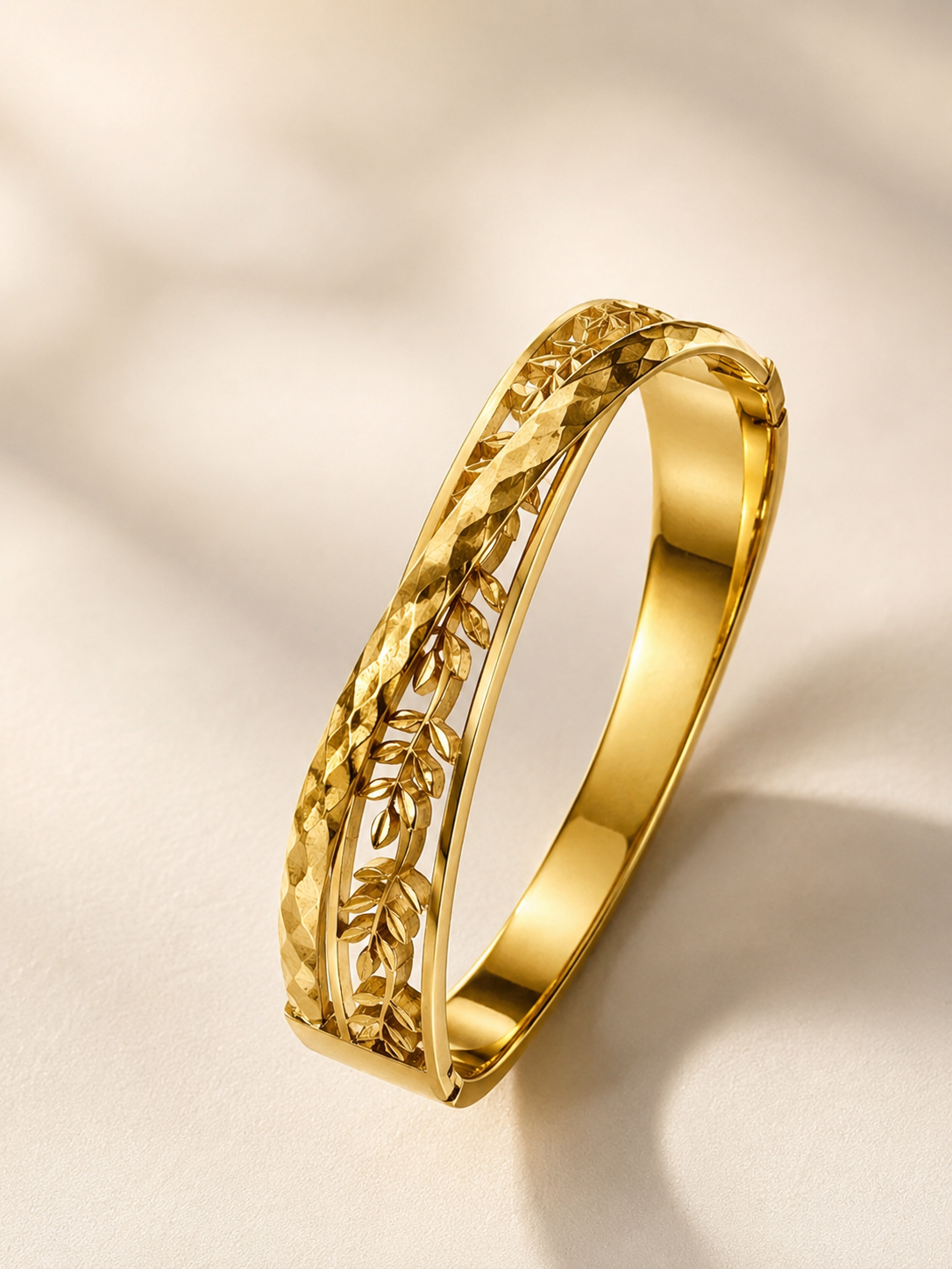 Gold Leaf Vine Hinged Bangle for Women