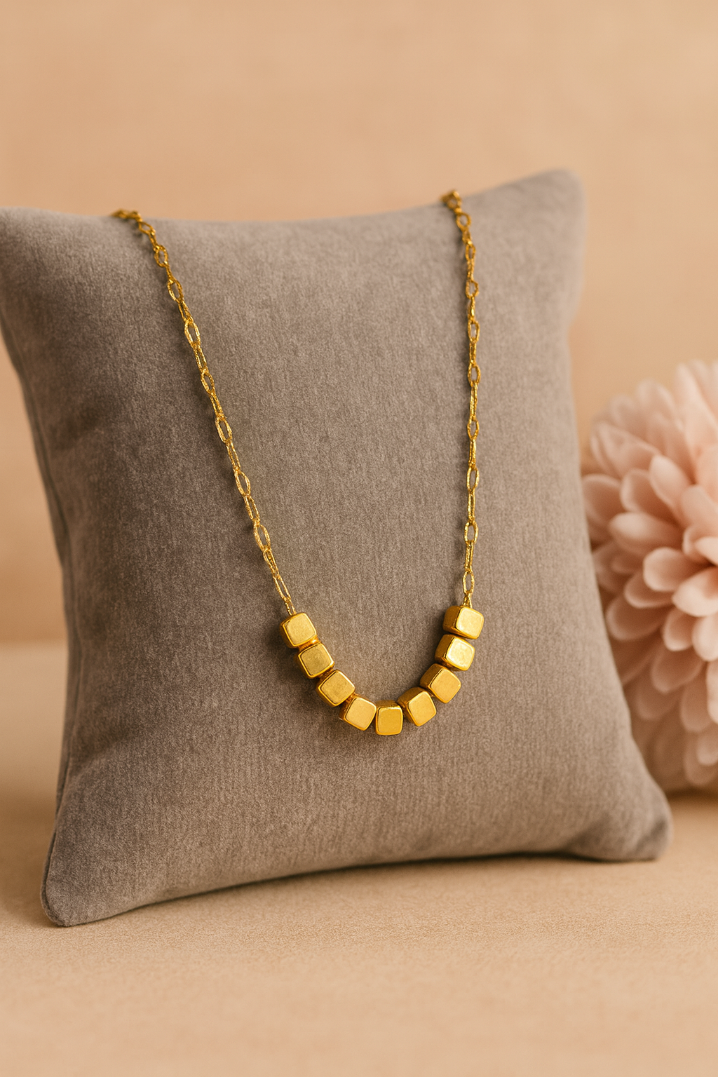 Elegant Gold Cube Bead Necklace for Women – Minimalist Designer Jewelry