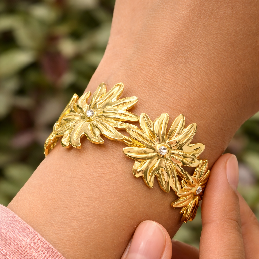 Golden Bloom Statement Cuff Bracelet